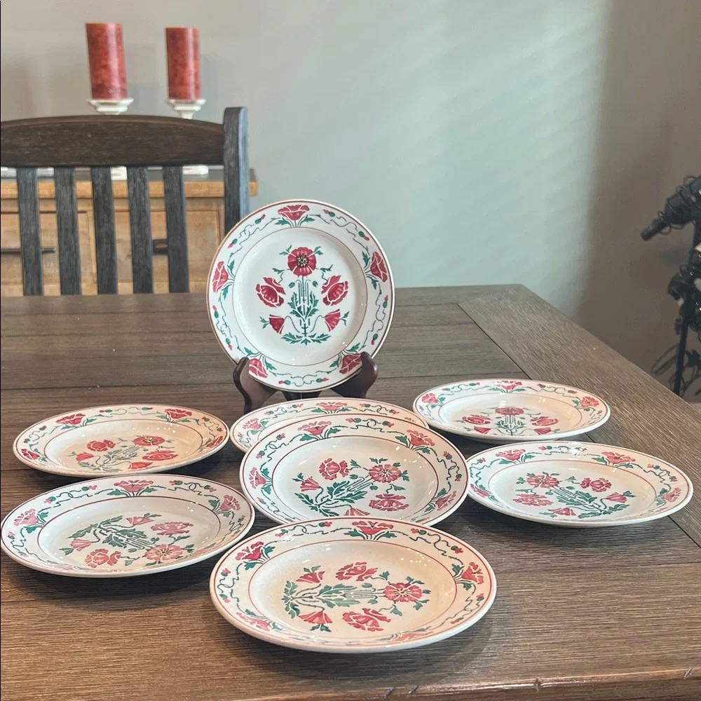 ANTIQUE Villeroy & Boch Dresden Saxony Red Poppy Bread & Butter Plates (8) - Picture 3 of 16